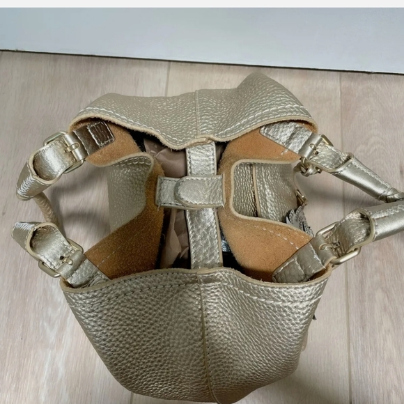 COLE HAAN GOLD Pebbled Leather Braided Handle 2 Way Tote Bag w/Charm - Picture 5 of 15